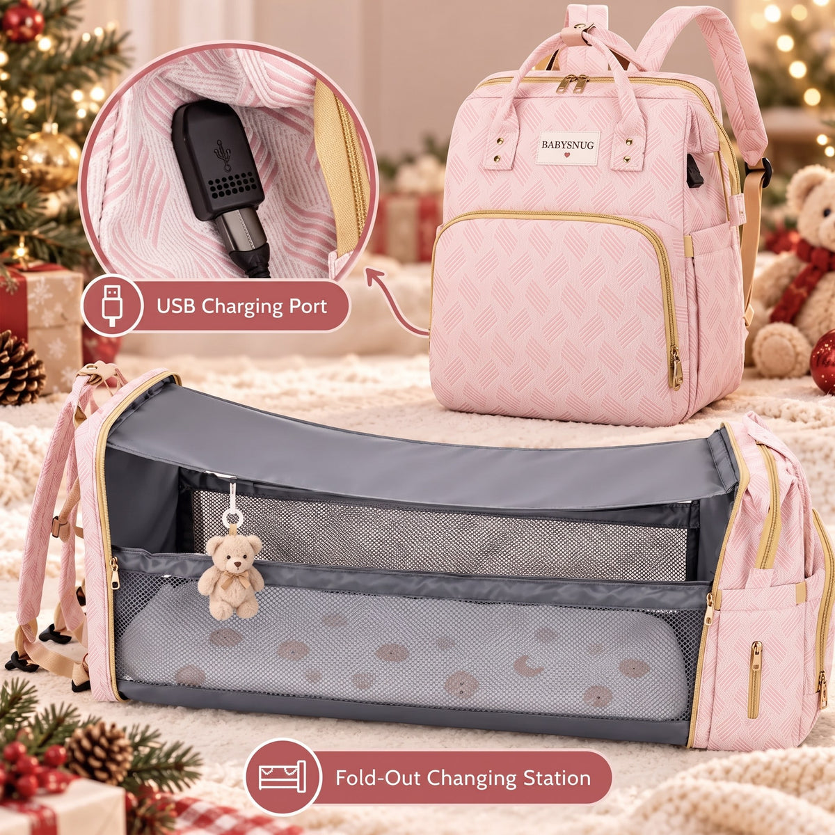 BabySnug™ MomShell Diaper Backpack & Baby Station