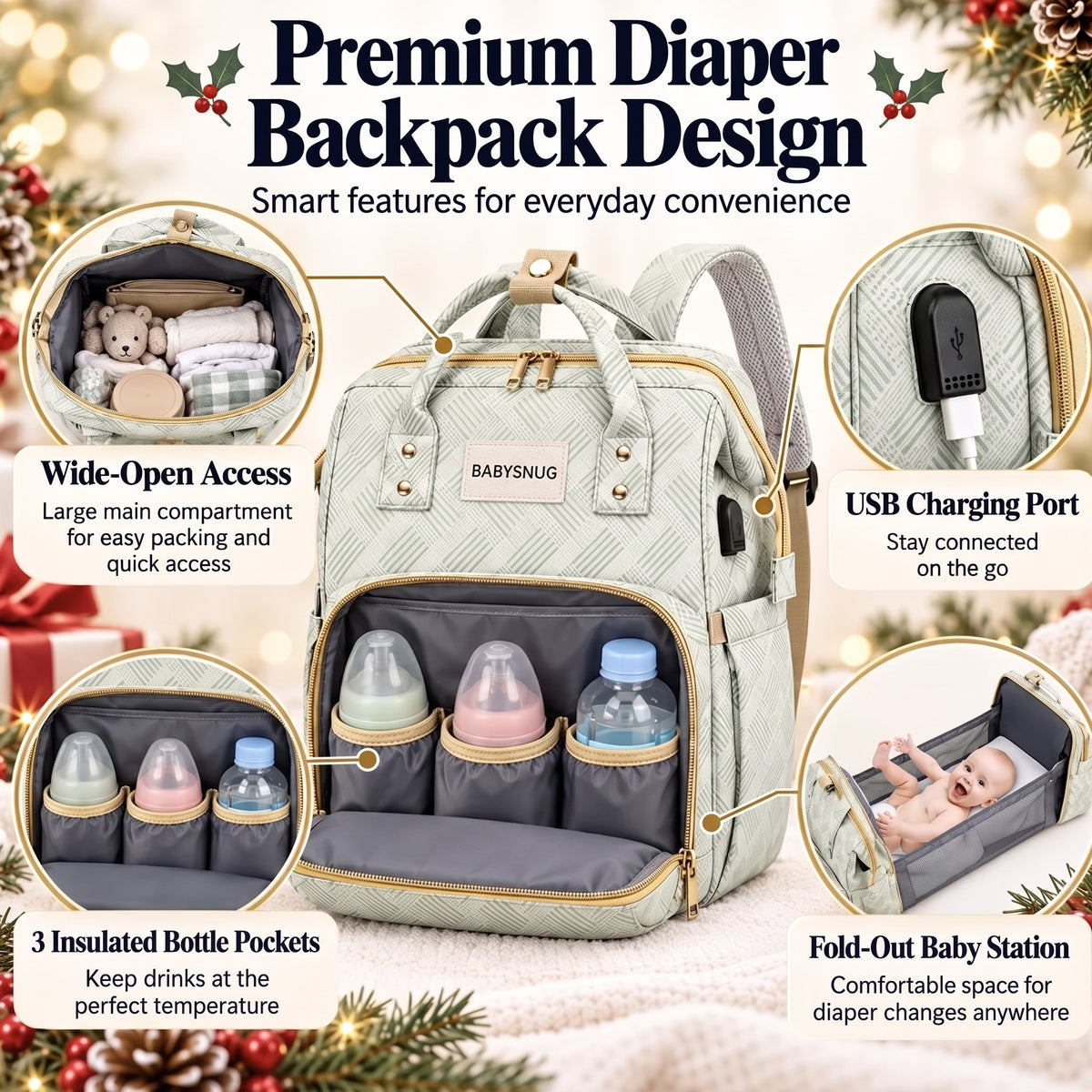 BabySnug™ MomShell Diaper Backpack & Baby Station